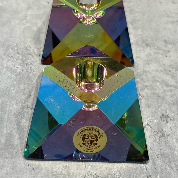House of Goebel vintage W Germany lead crystal iridescent candle holders - Picture 7 of 16